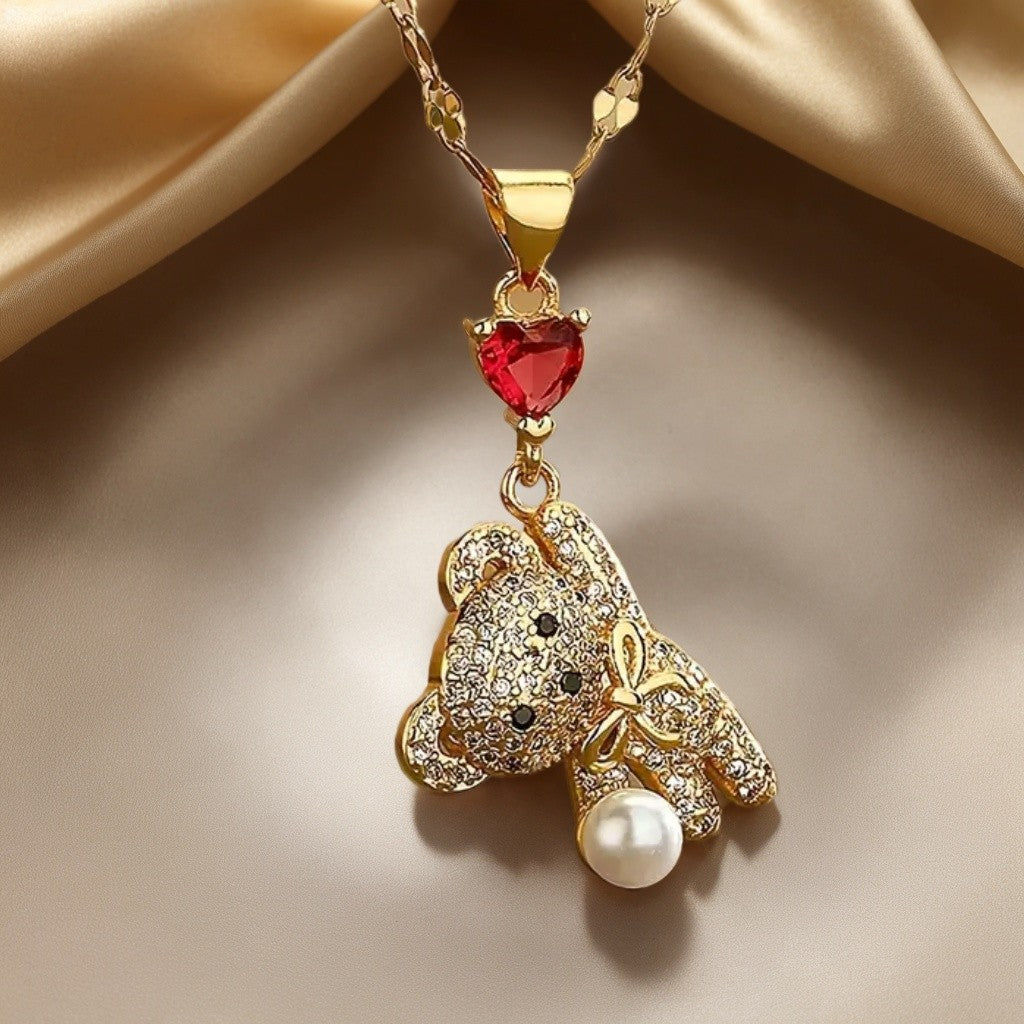 18k Cute Bear Heart Necklace