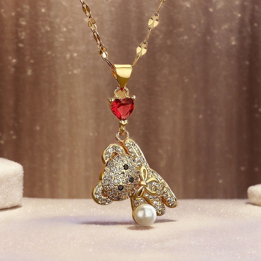 18k Cute Bear Heart Necklace