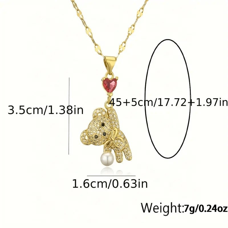 18k Cute Bear Heart Necklace