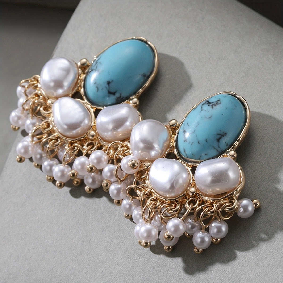 18k Vintage Turquoise Pearl Earrings