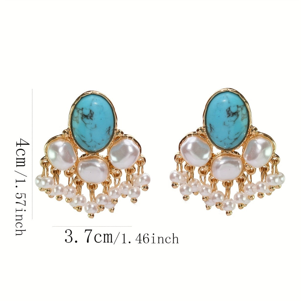 18k Vintage Turquoise Pearl Earrings