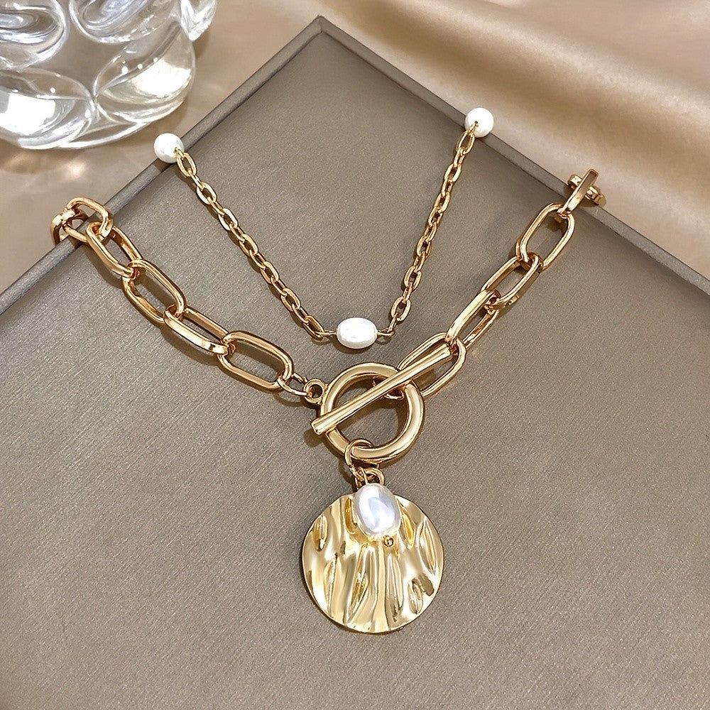 18k Geometric Pearl Pendant Necklace