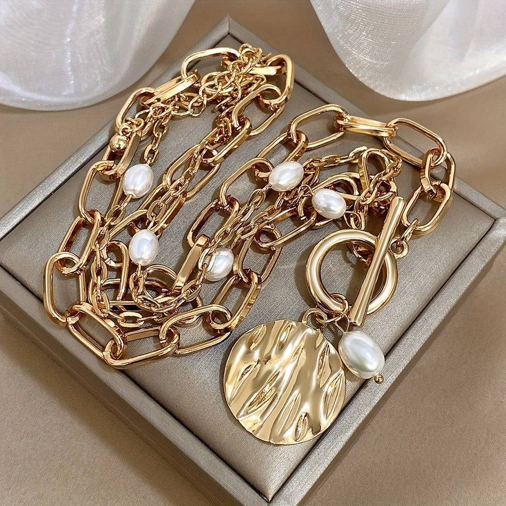 18k Geometric Pearl Pendant Necklace