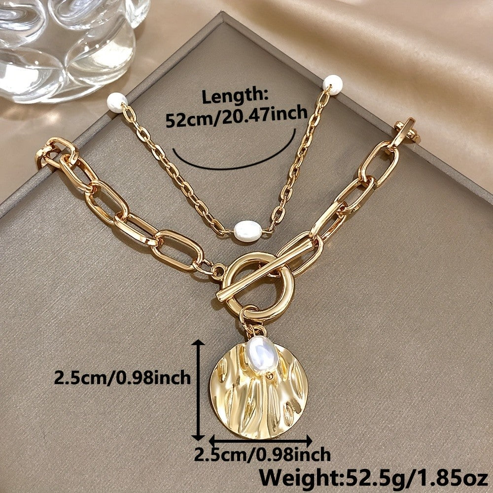 18k Geometric Pearl Pendant Necklace