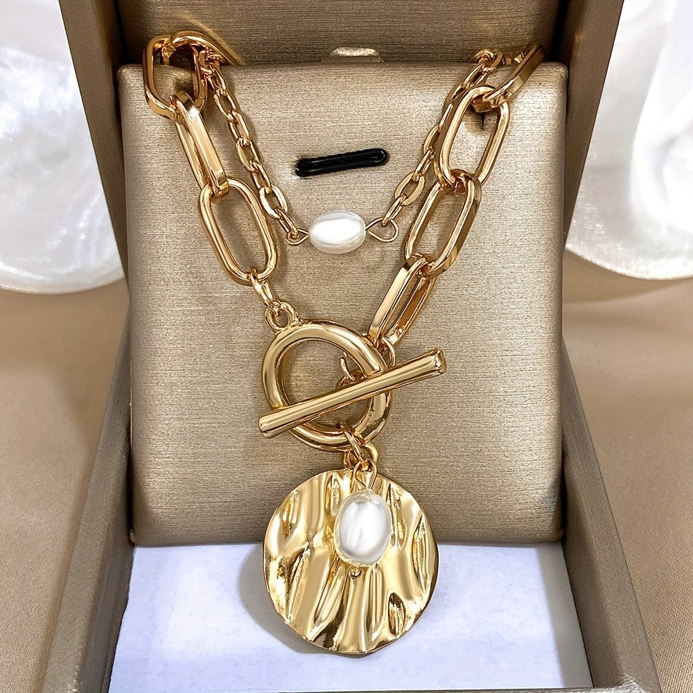 18k Geometric Pearl Pendant Necklace