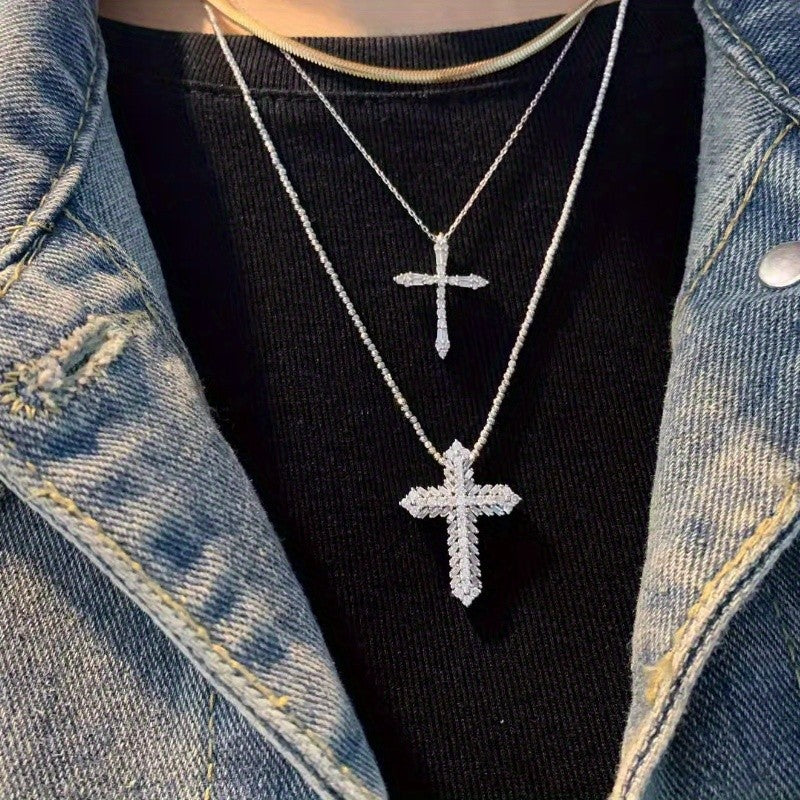 Layered Zircon Cross Necklace