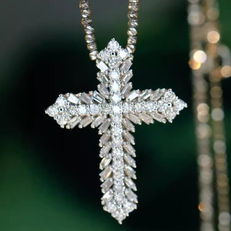 Layered Zircon Cross Necklace