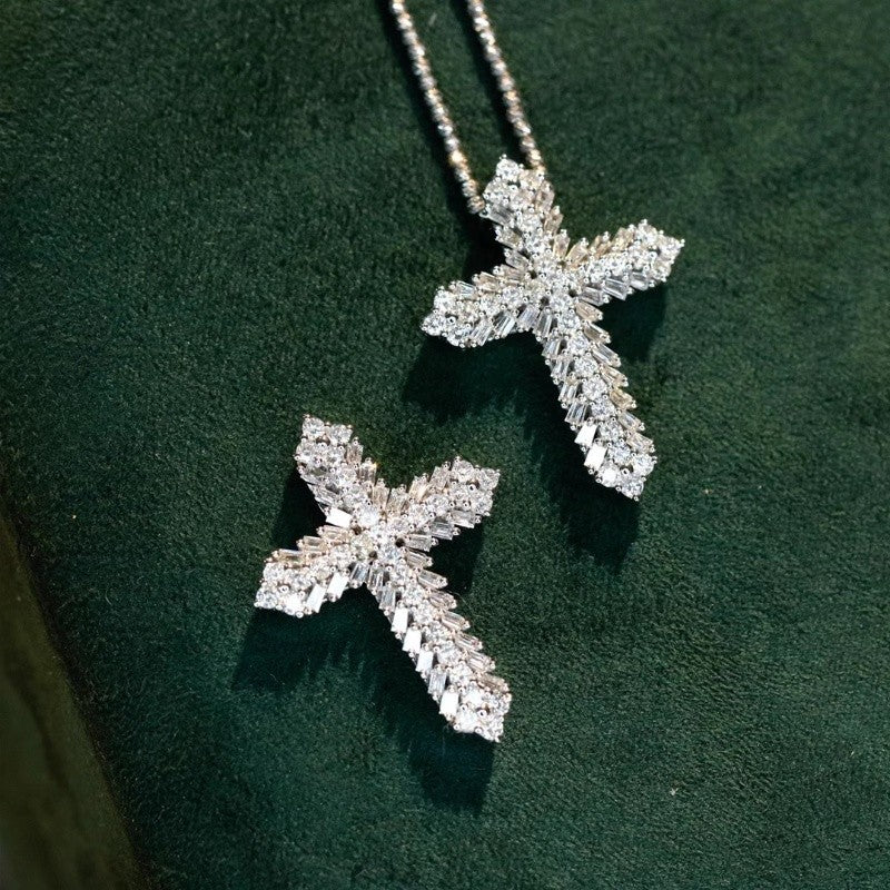 Layered Zircon Cross Necklace