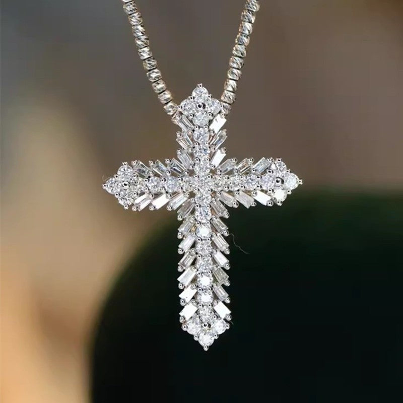 Layered Zircon Cross Necklace