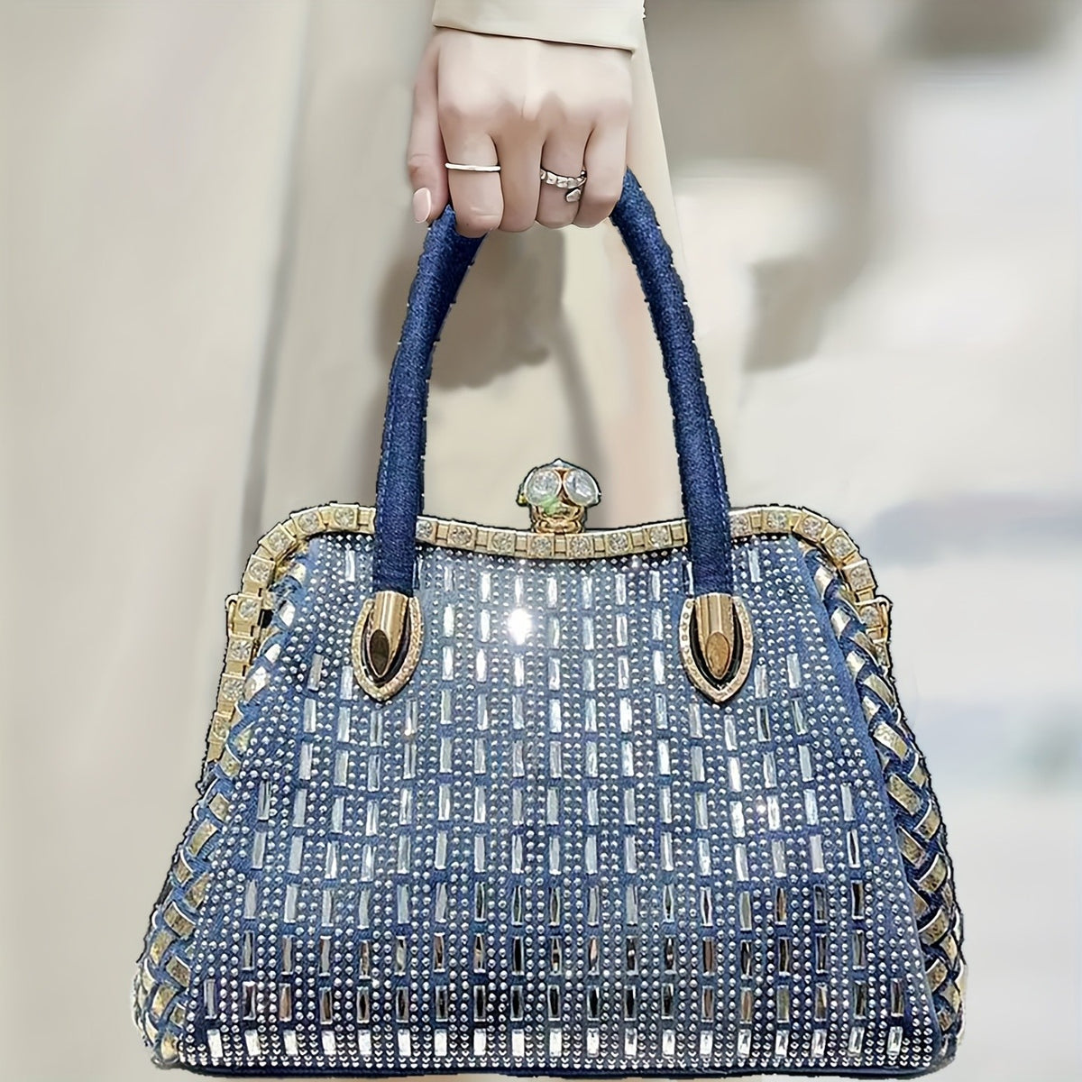 Elegant Blue Woven Handbag