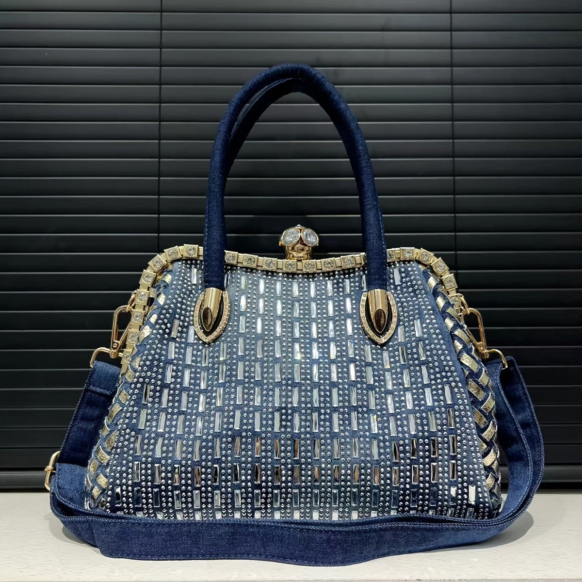 Elegant Blue Woven Handbag