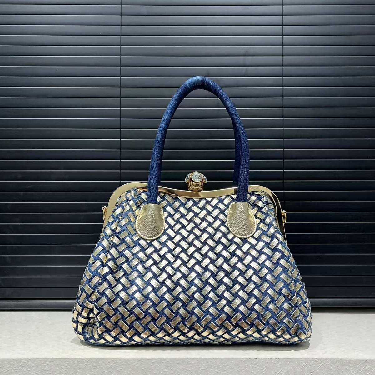Elegant Blue Woven Handbag
