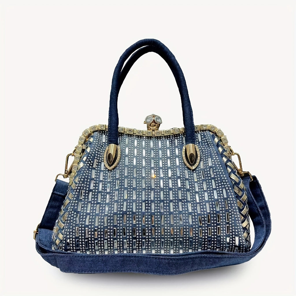 Elegant Blue Woven Handbag