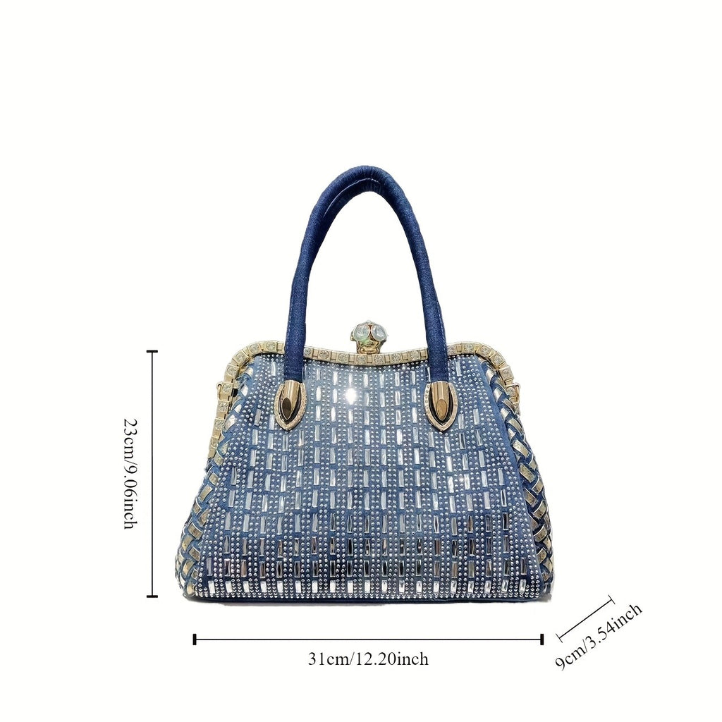 Elegant Blue Woven Handbag
