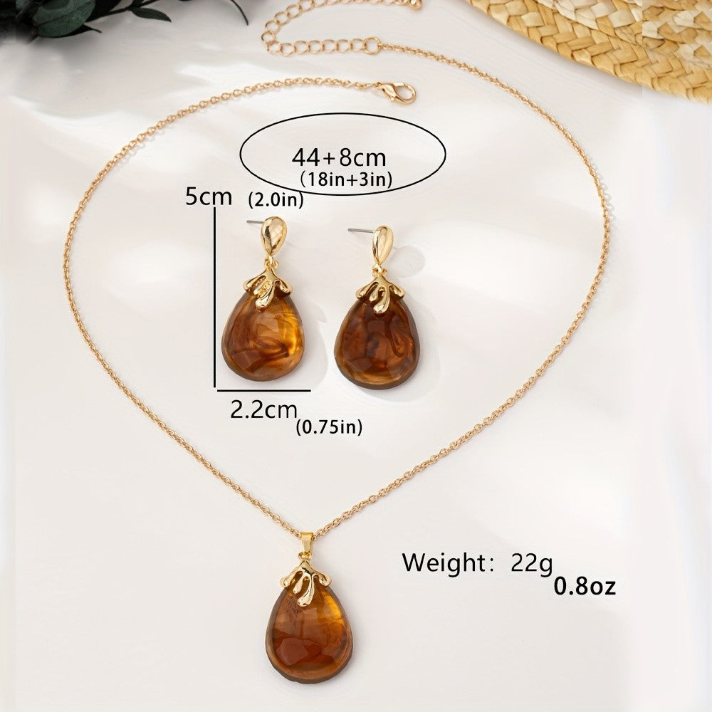 14k Vintage Amber Drop Jewelry Set