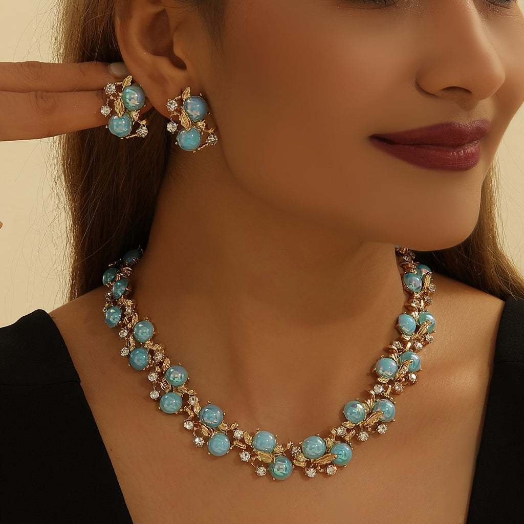 18k Boho Blue Flower Jewelry Set