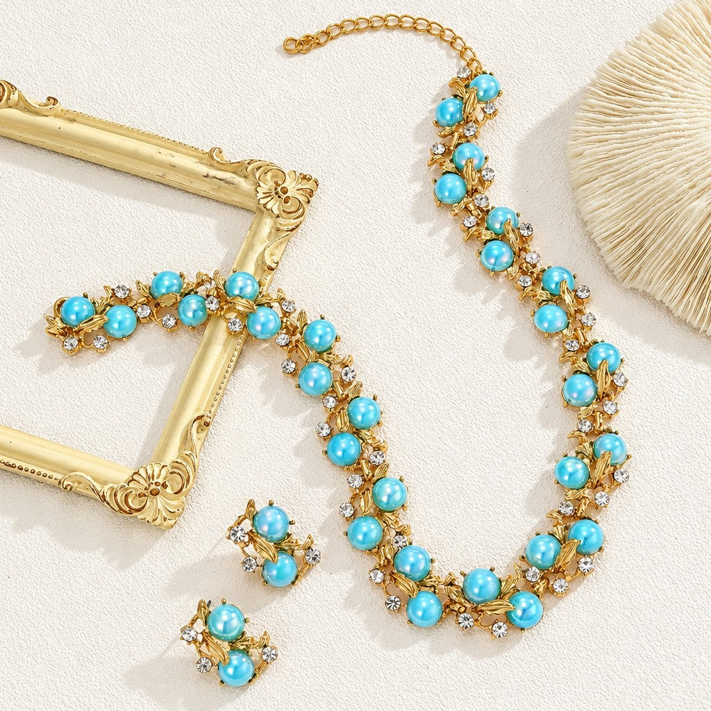 18k Boho Blue Flower Jewelry Set