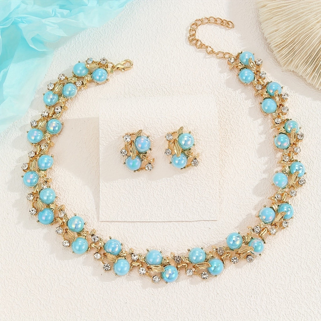 18k Boho Blue Flower Jewelry Set