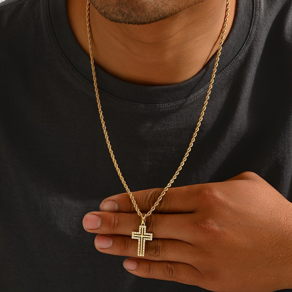 18k Paved Cross Rope Necklace