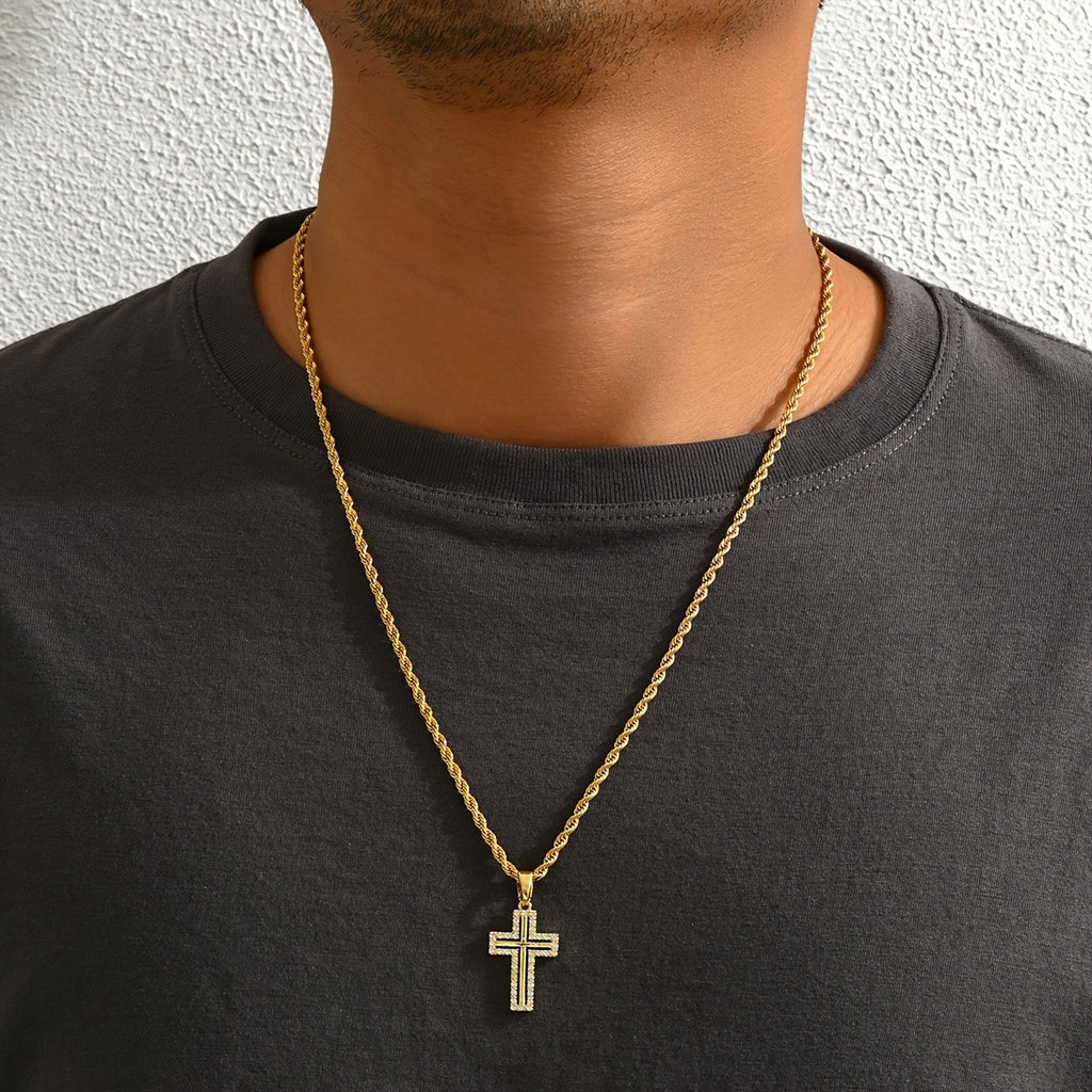 18k Paved Cross Rope Necklace