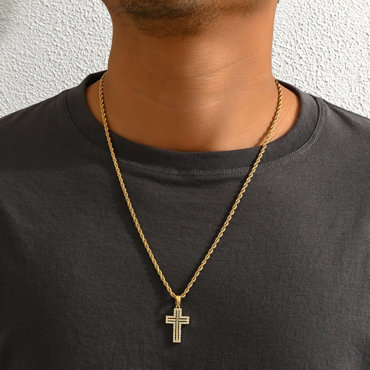 18k Paved Cross Rope Necklace