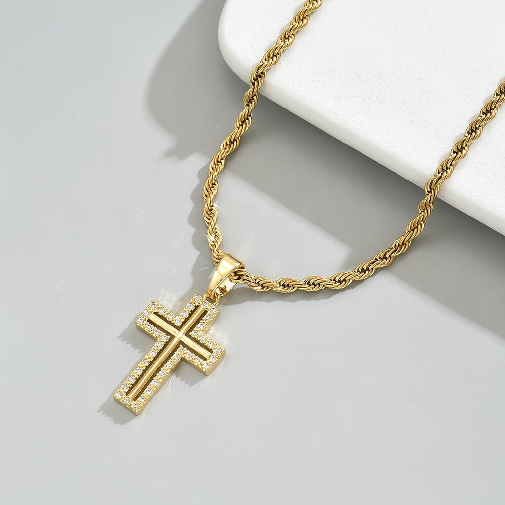 18k Paved Cross Rope Necklace