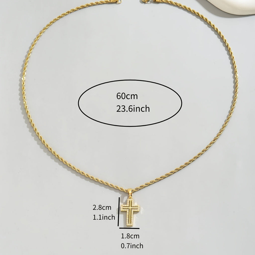 18k Paved Cross Rope Necklace
