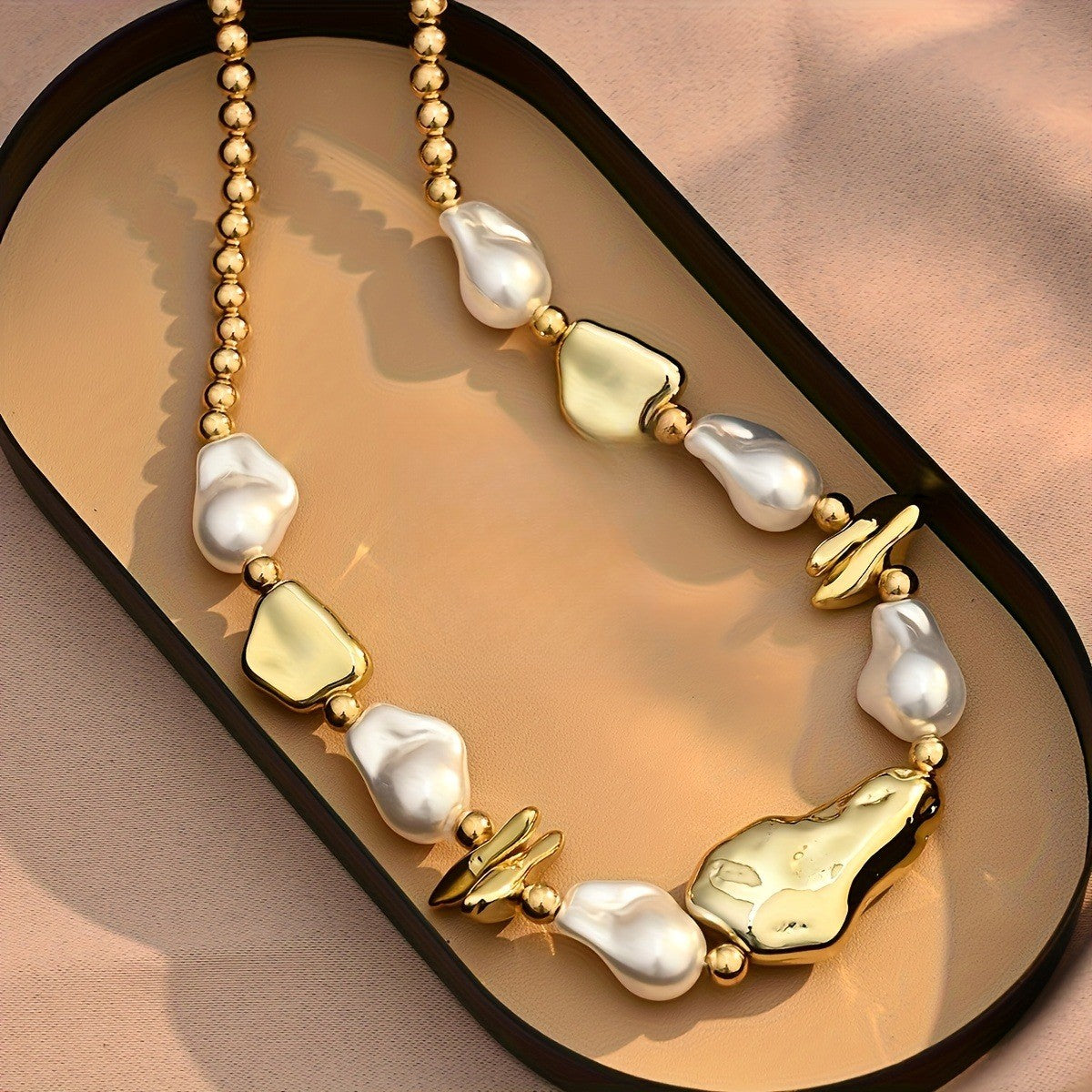 Elegant Pearl Geometric Necklace