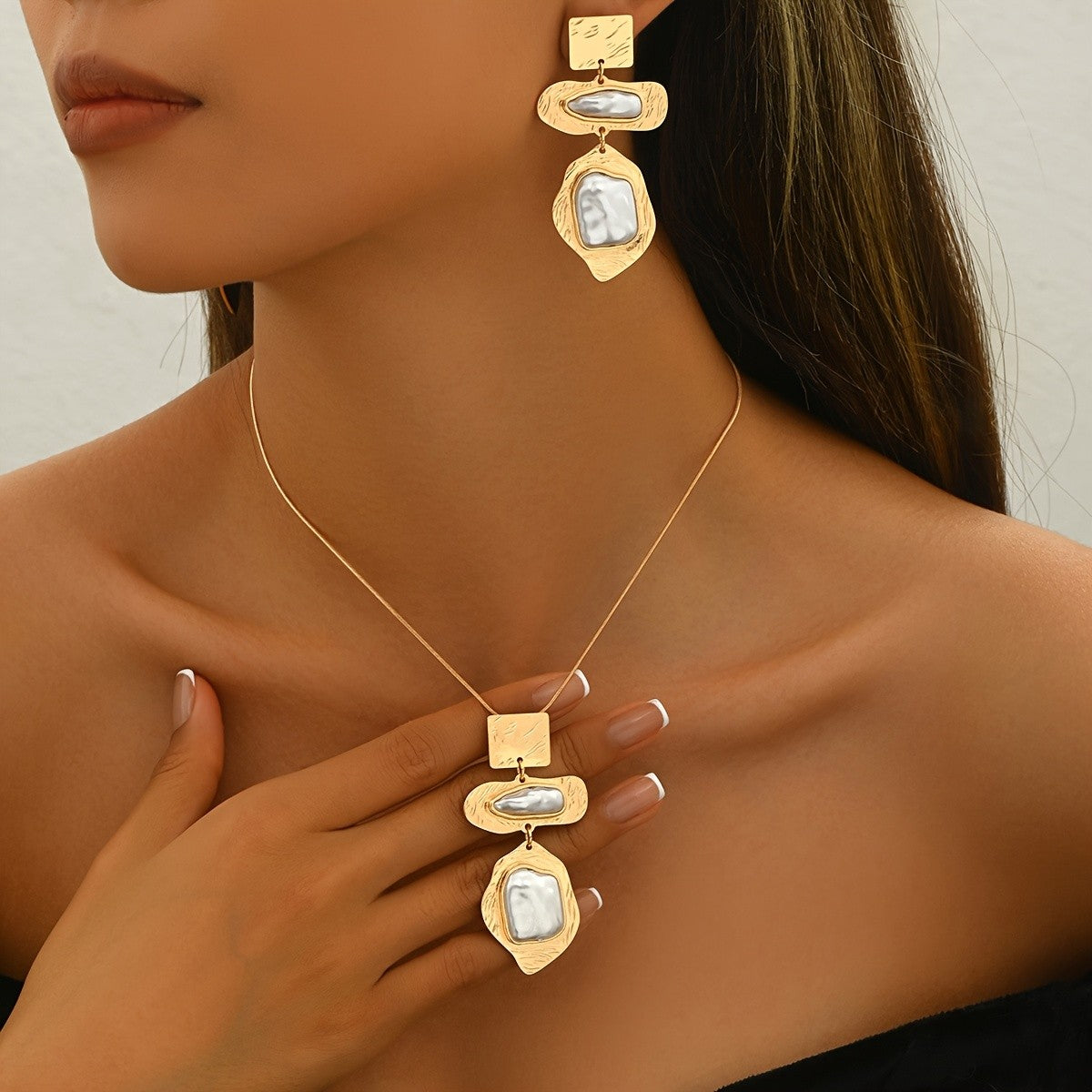 18k Geometric Pearl Jewelry Set