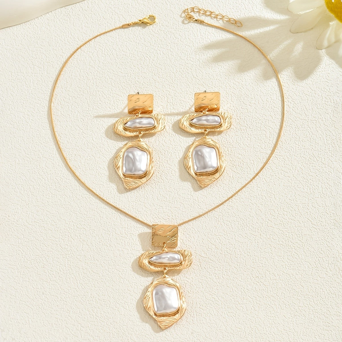 18k Geometric Pearl Jewelry Set