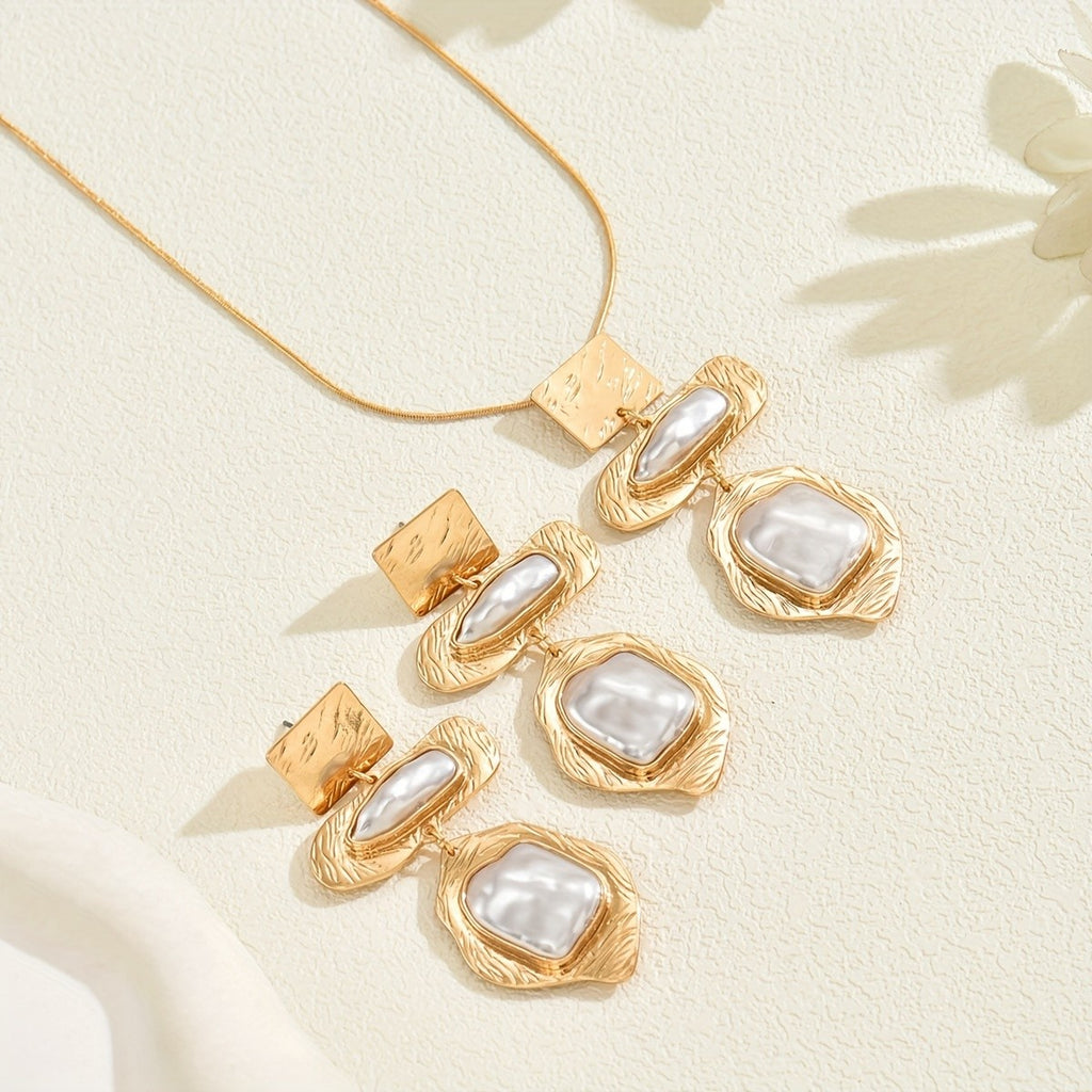 18k Geometric Pearl Jewelry Set