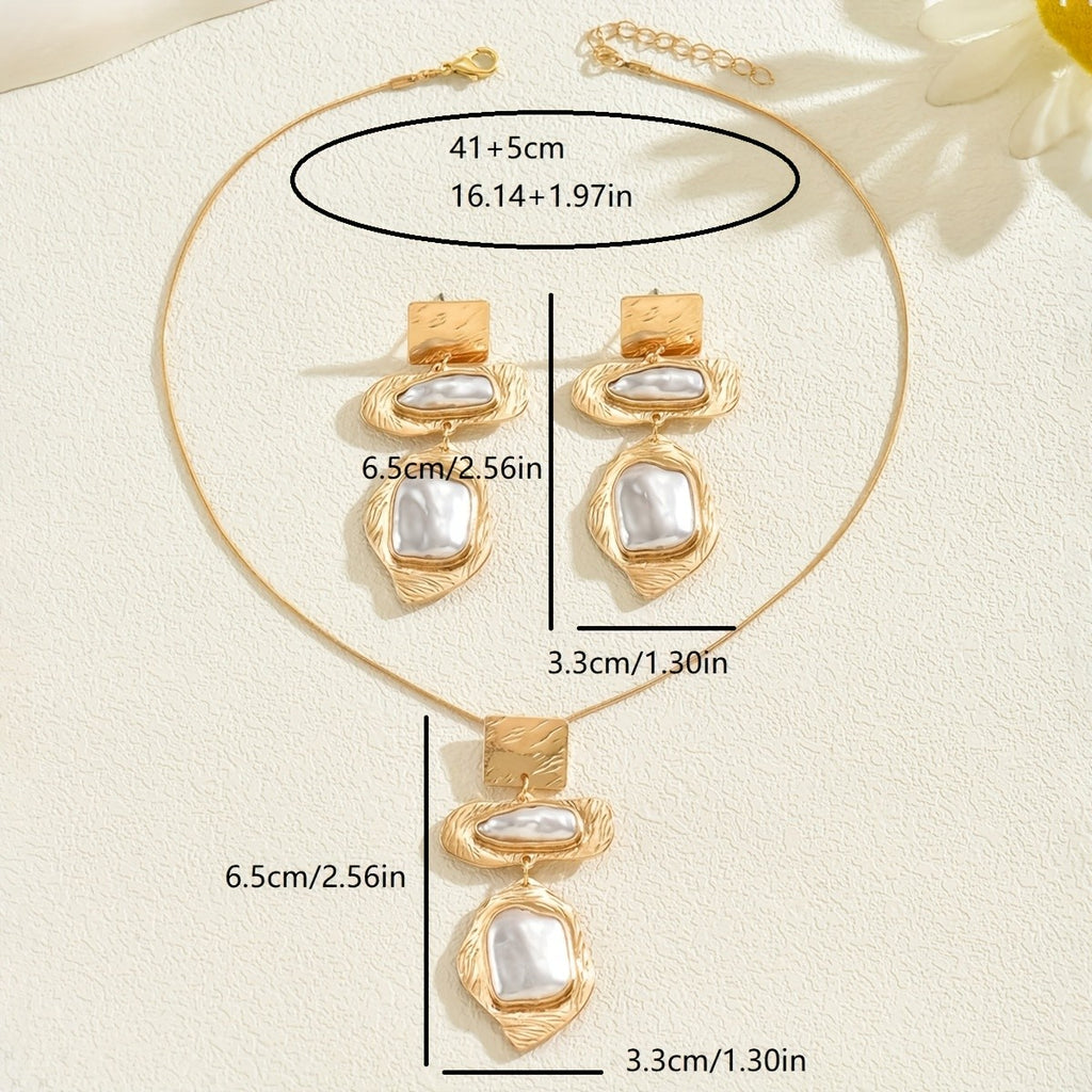 18k Geometric Pearl Jewelry Set