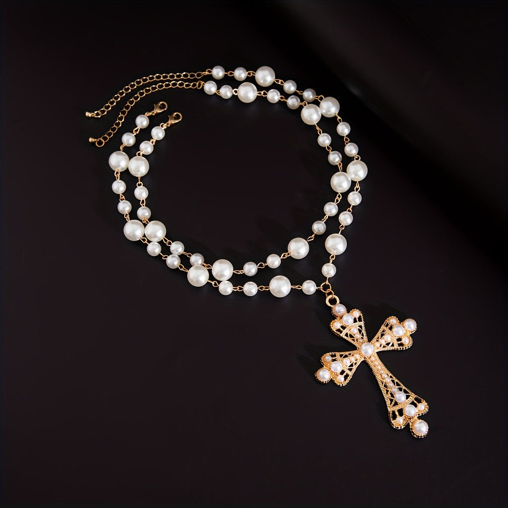 Pearl Cross Pendant Necklace