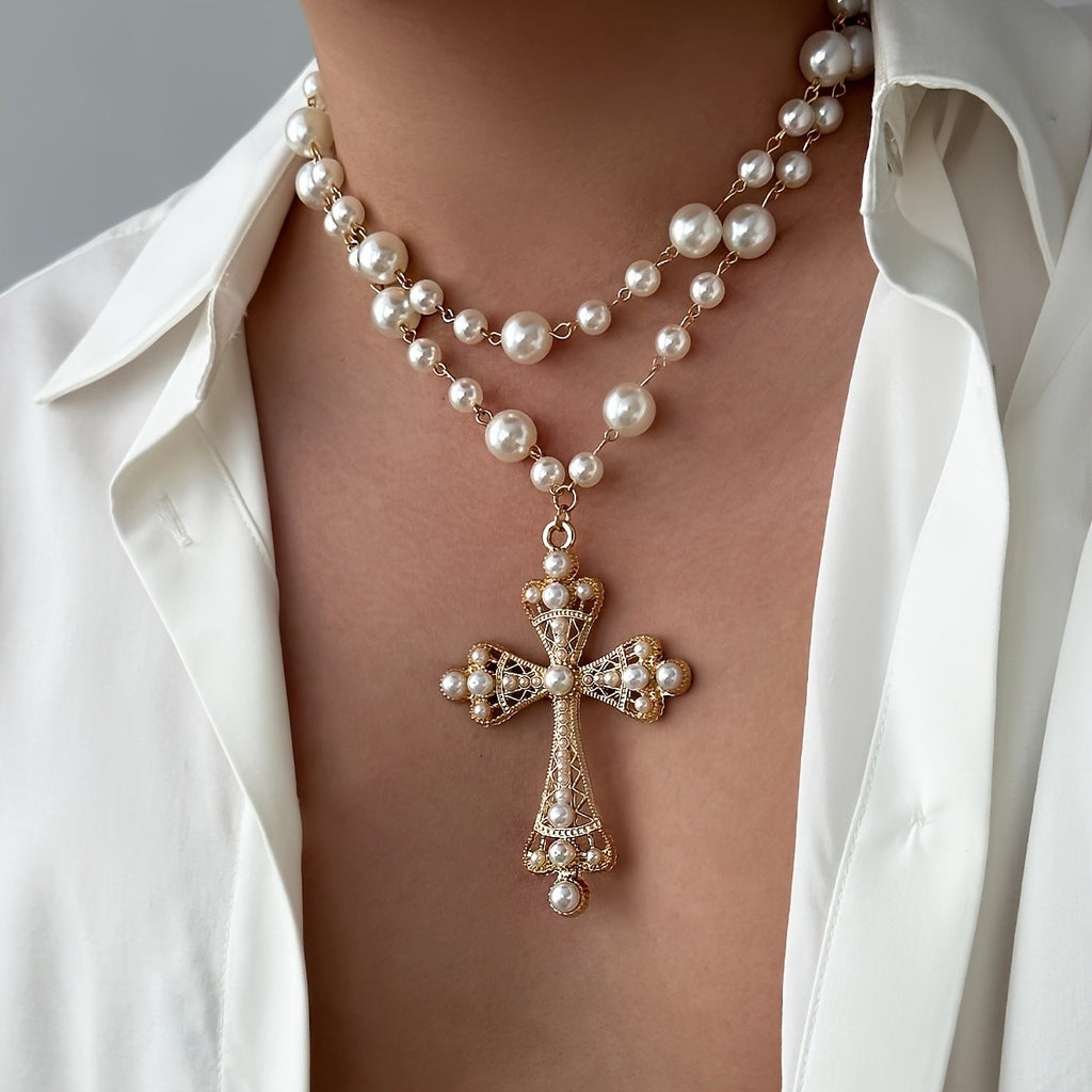 Pearl Cross Pendant Necklace