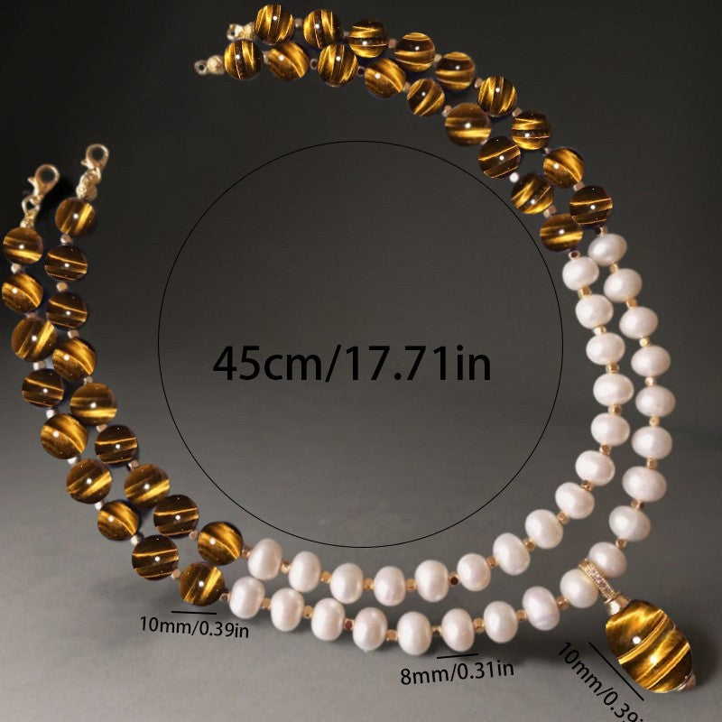 2PC Tiger Eye Pearl Necklace Set