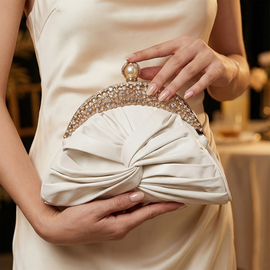Elegant Pleated Pearl Clutch