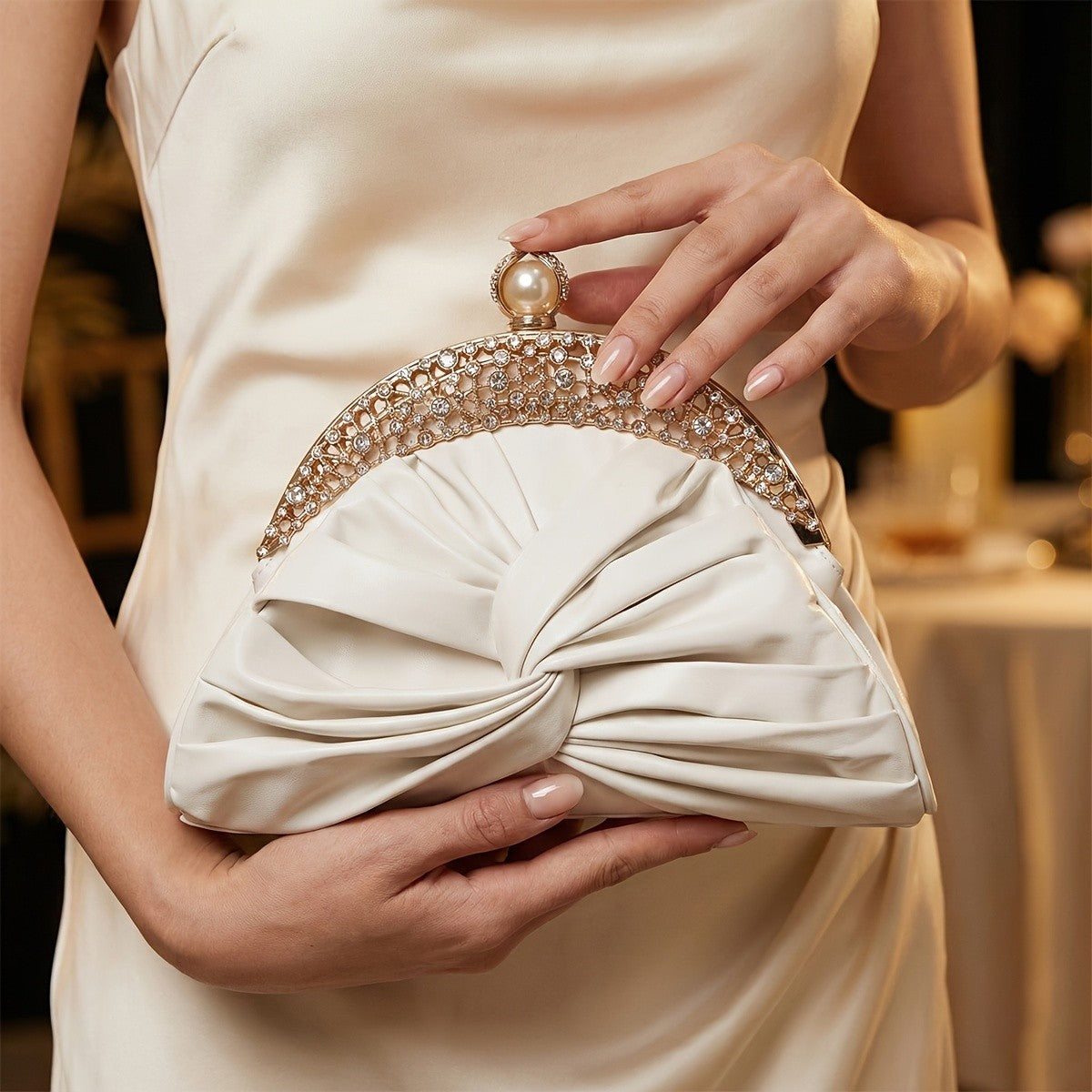 Elegant Pleated Pearl Clutch