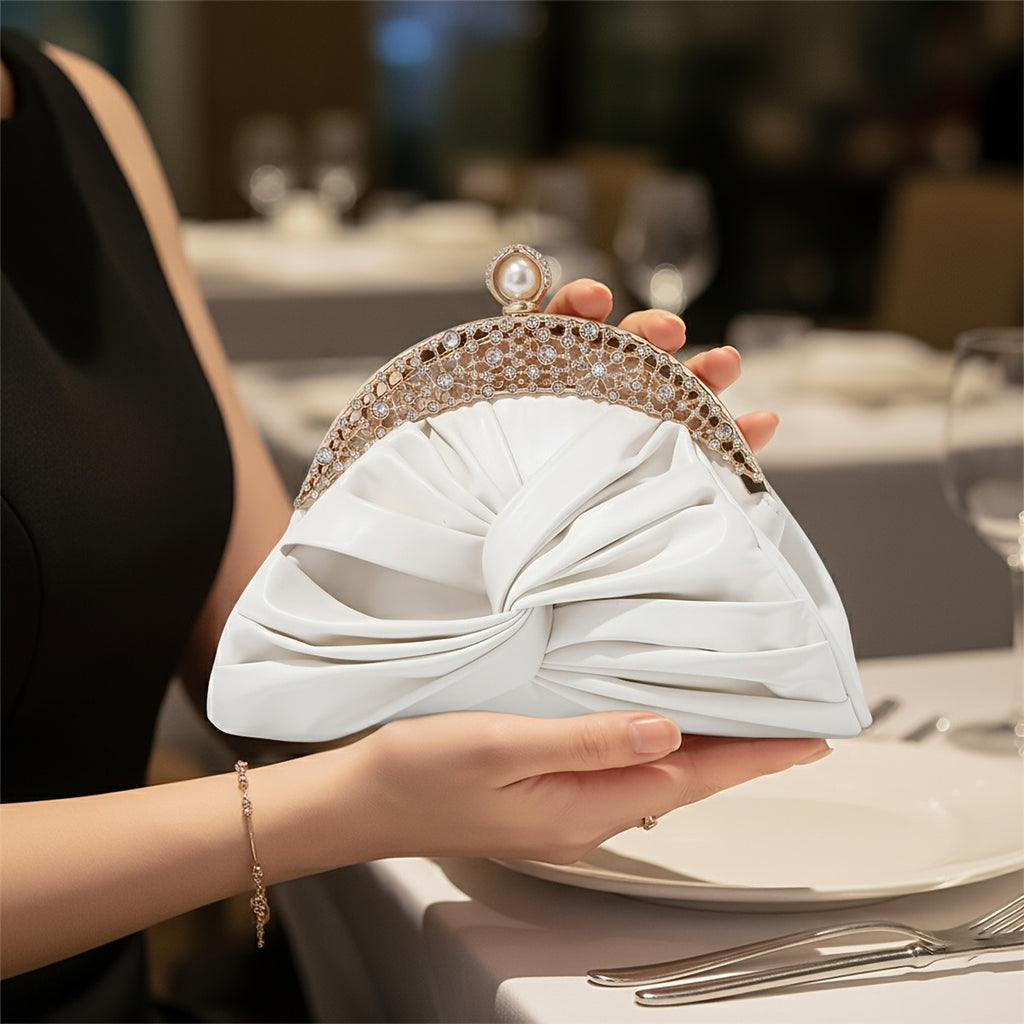 Elegant Pleated Pearl Clutch