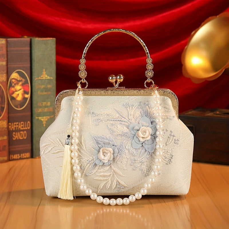 Elegant Floral Pearl Clutch