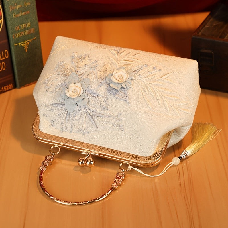 Elegant Floral Pearl Clutch
