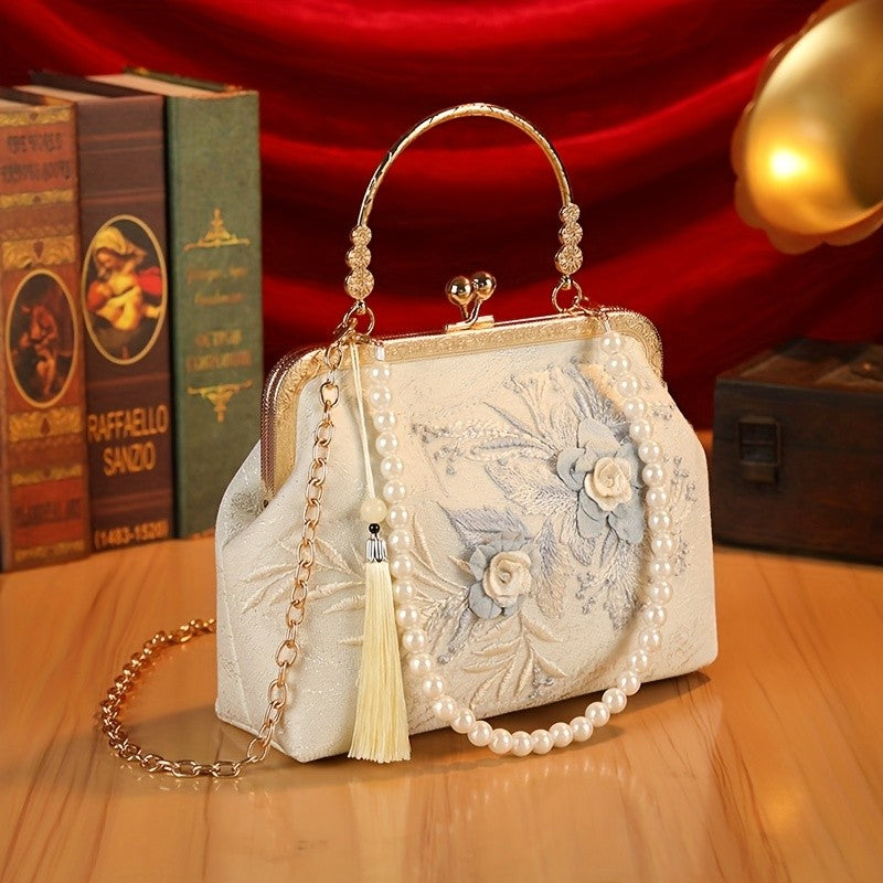 Elegant Floral Pearl Clutch
