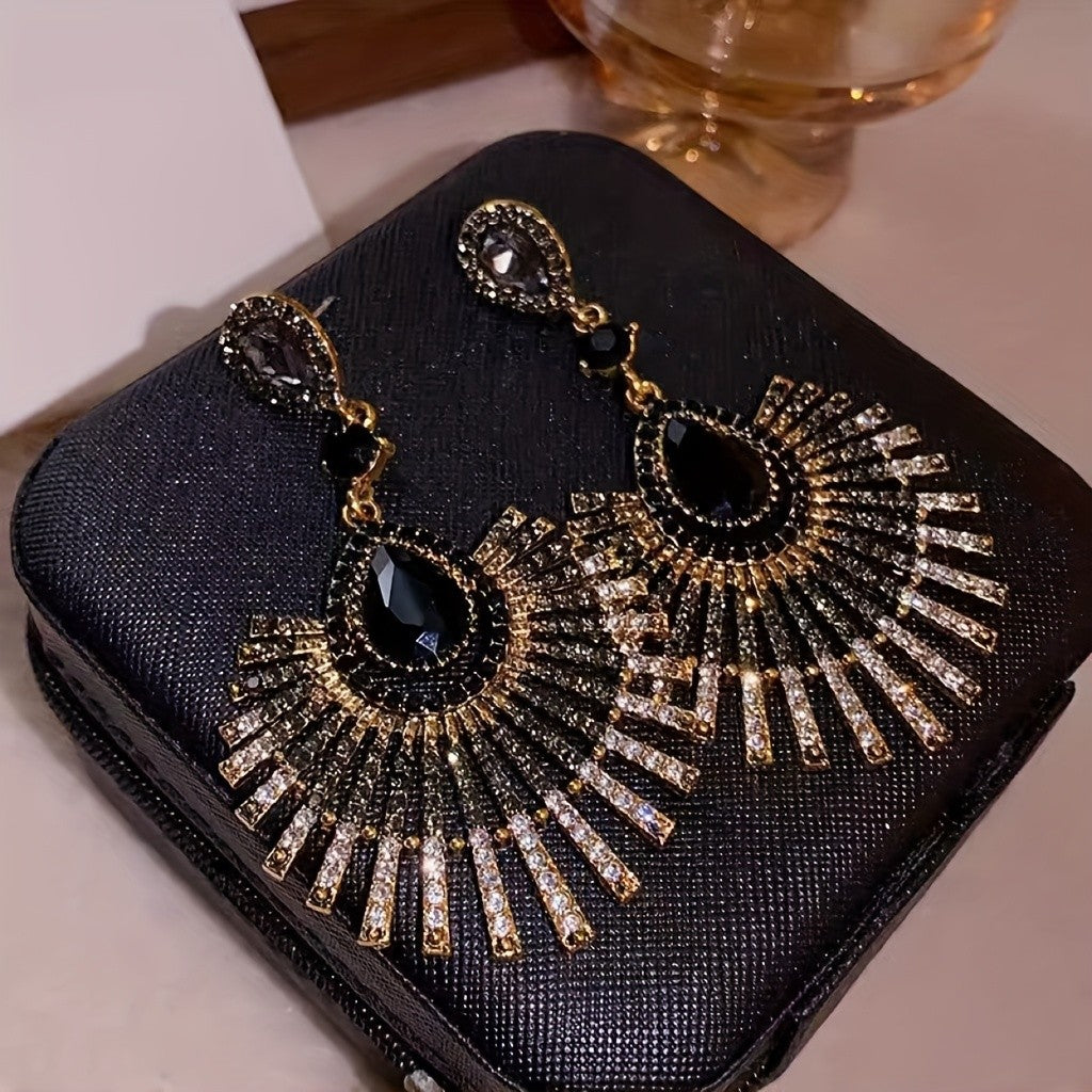Vintage Black Sunburst Earrings
