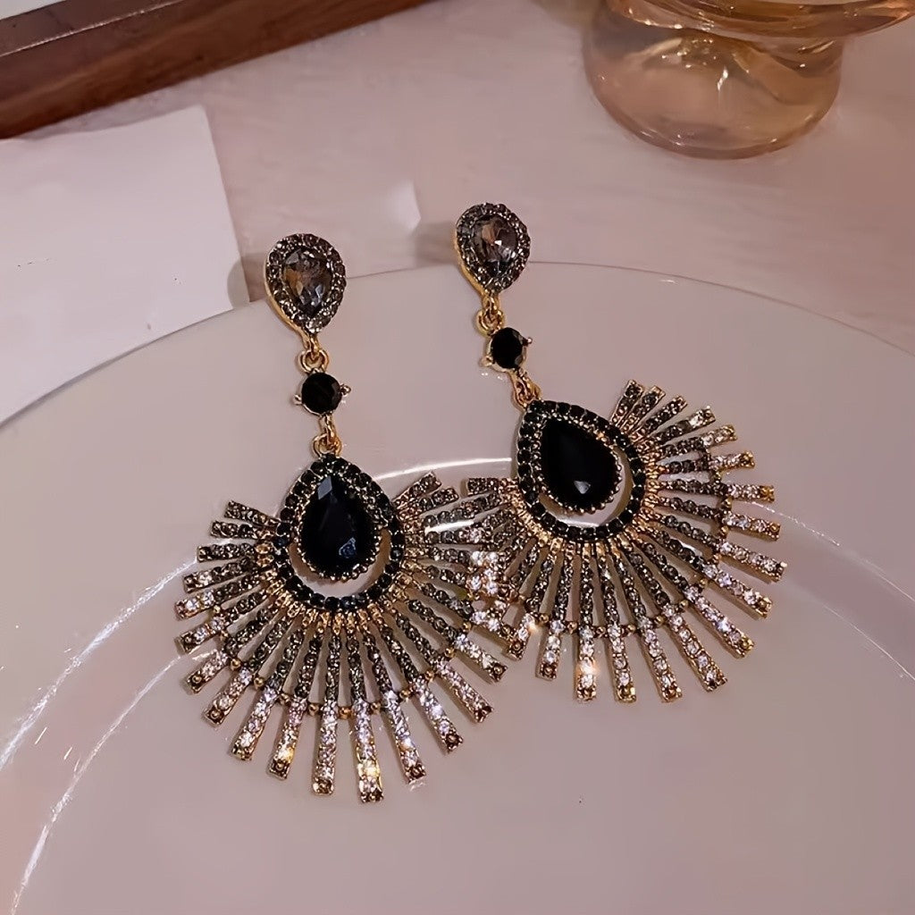 Vintage Black Sunburst Earrings