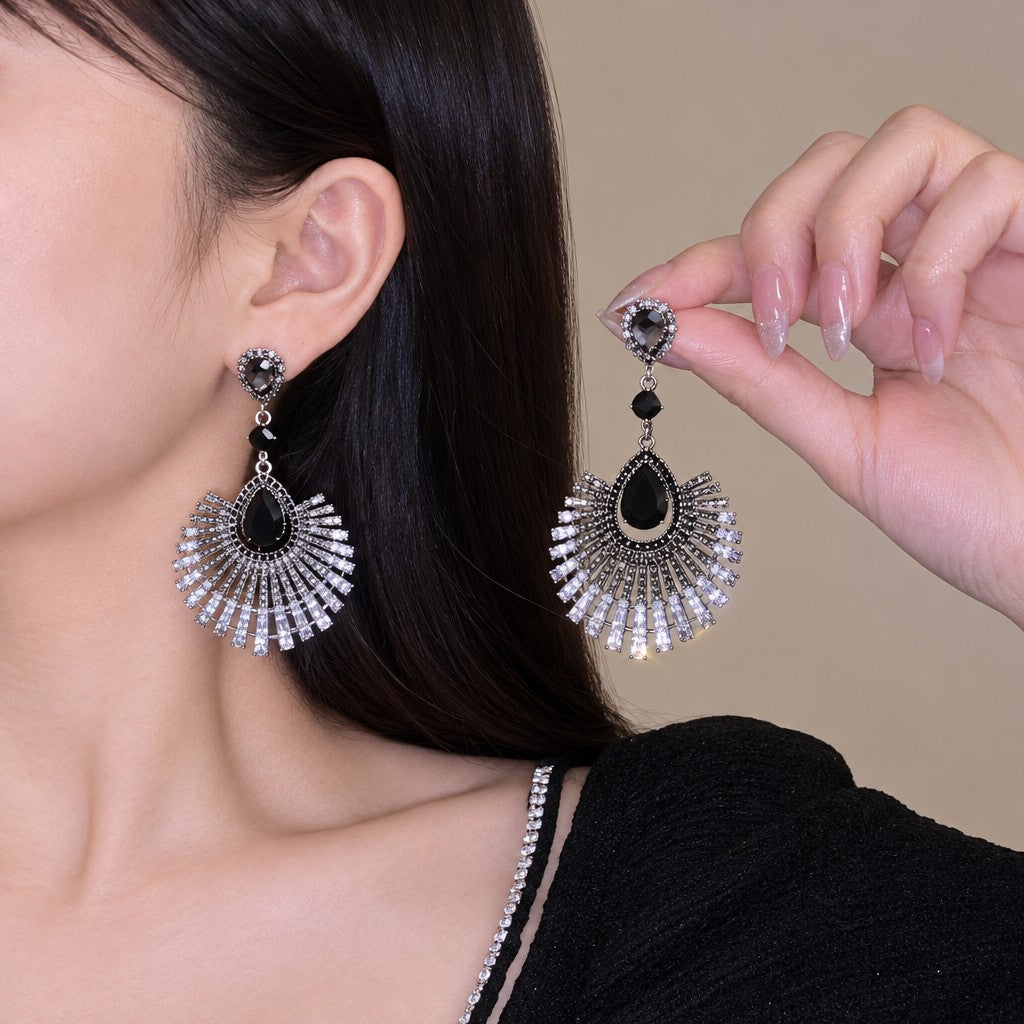 Vintage Black Sunburst Earrings
