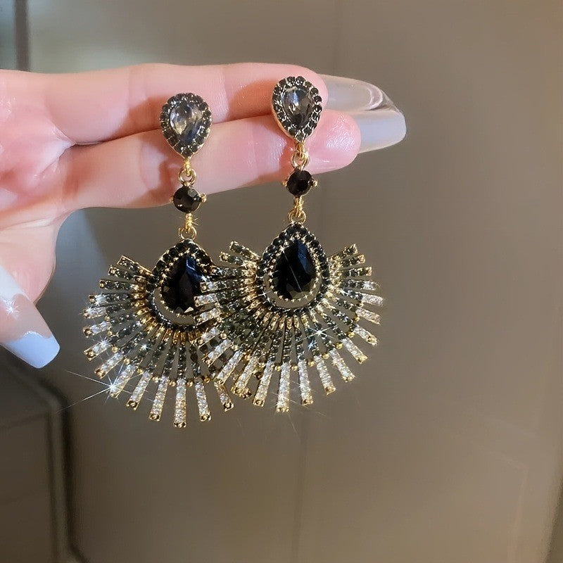Vintage Black Sunburst Earrings