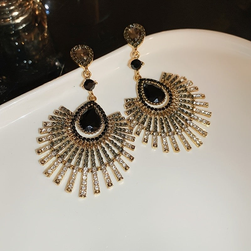 Vintage Black Sunburst Earrings