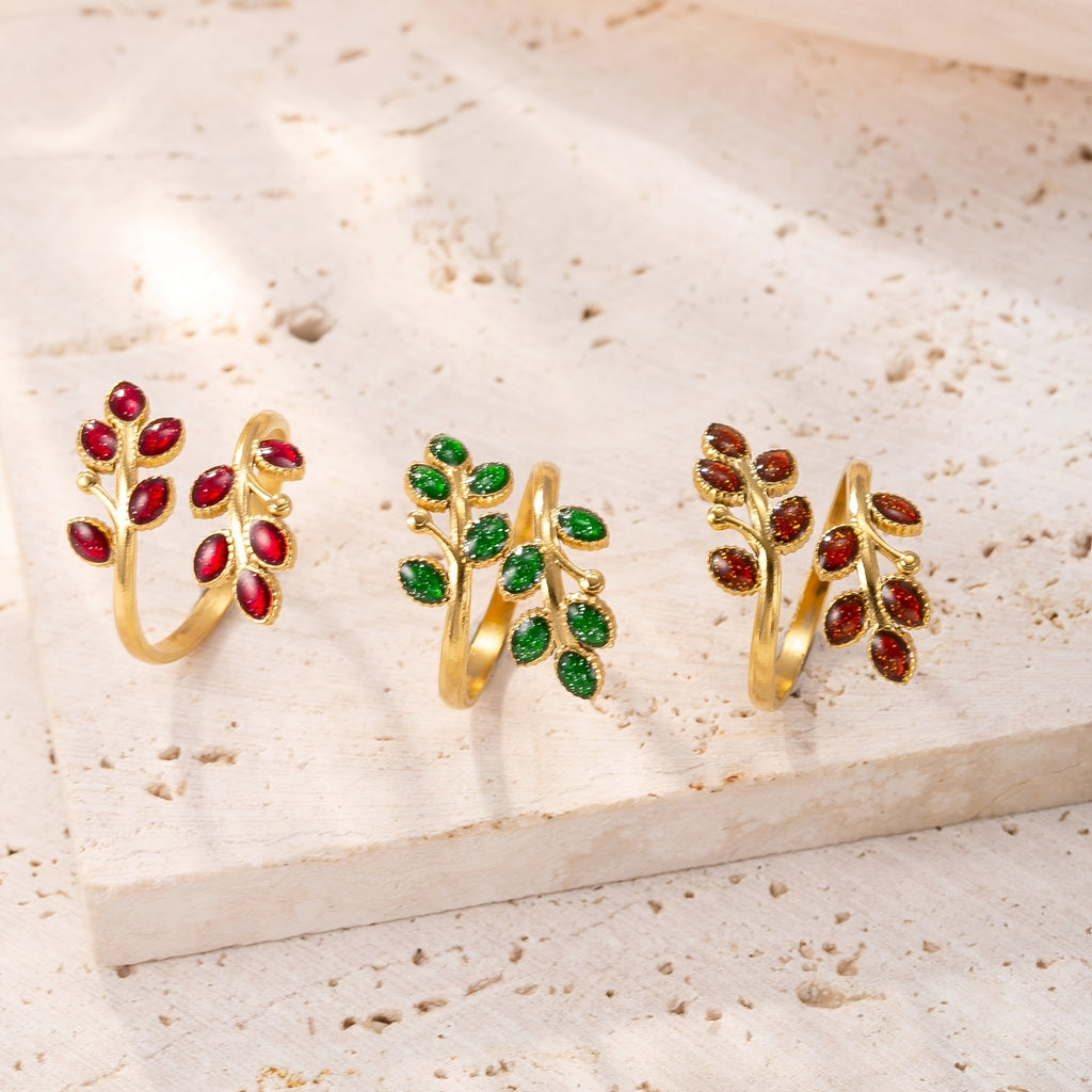 18k Elegant Leaf Open Ring