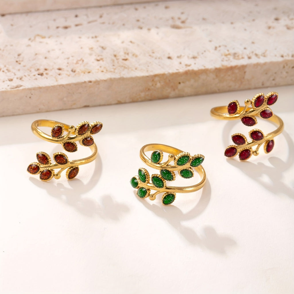 18k Elegant Leaf Open Ring