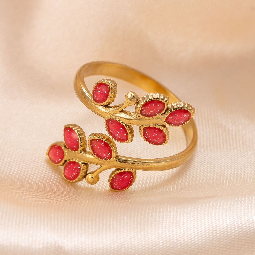 18k Elegant Leaf Open Ring