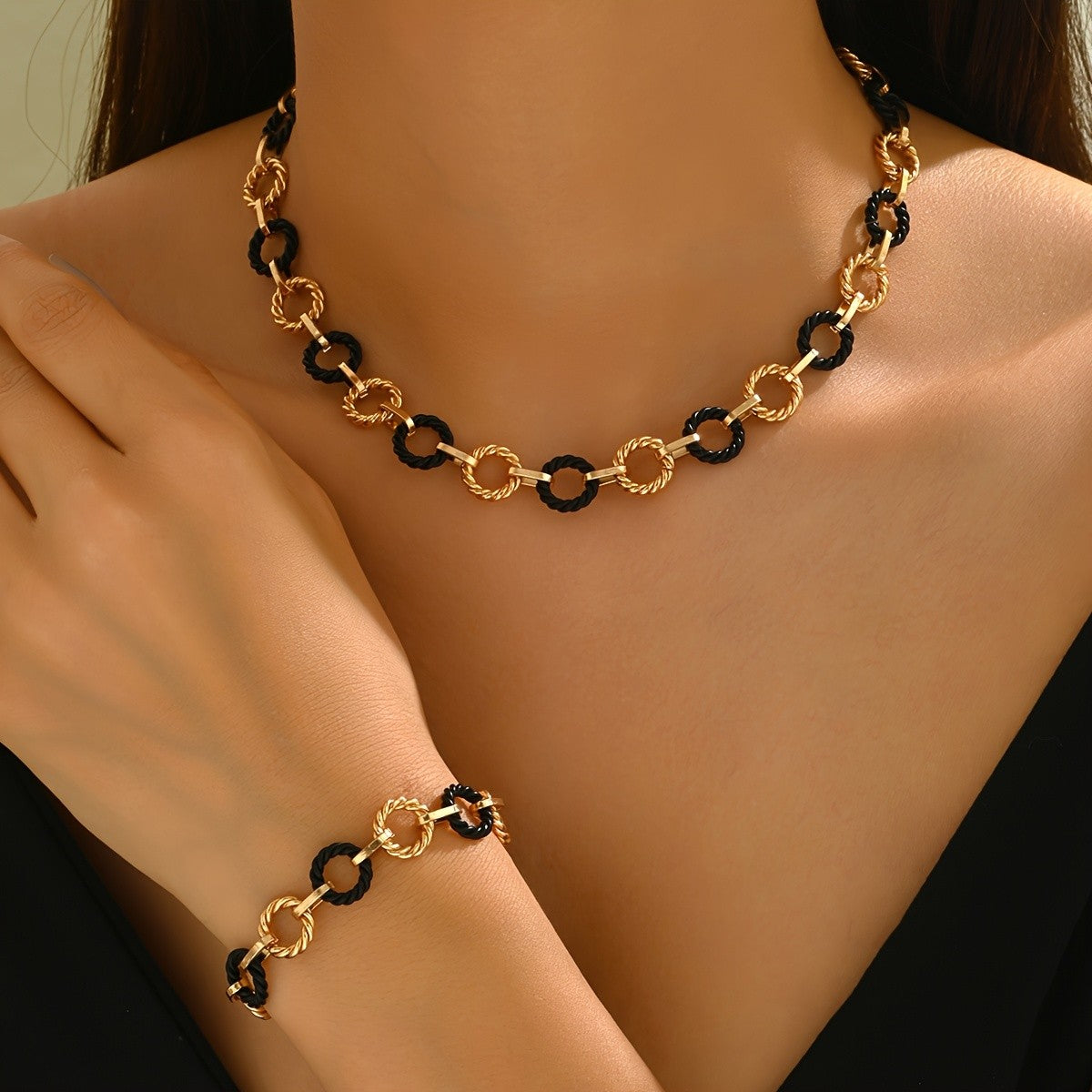 2PC Geometric Link Jewelry Set